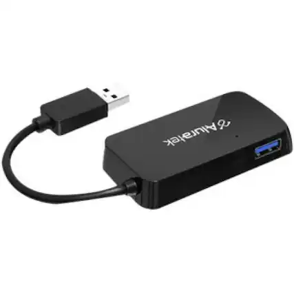 Front. Aluratek - Aluratek 4-Port USB 3.0 SuperSpeed Hub with Attached Cable - USB - External - 4 USB Port(s) - 4 USB 3.0 Port(s) - Black.