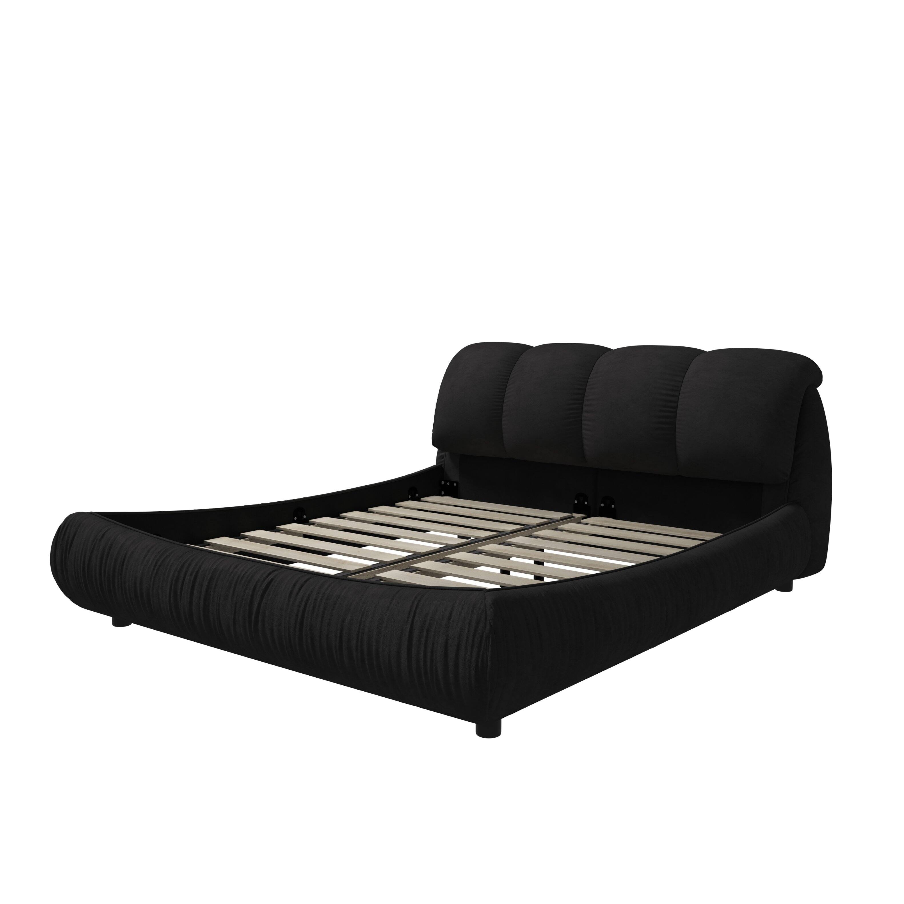 Back. Anysun - Queen Upholstered Platform Bed with Oversized Padded Backrest & Solid Wood Frame - Black.