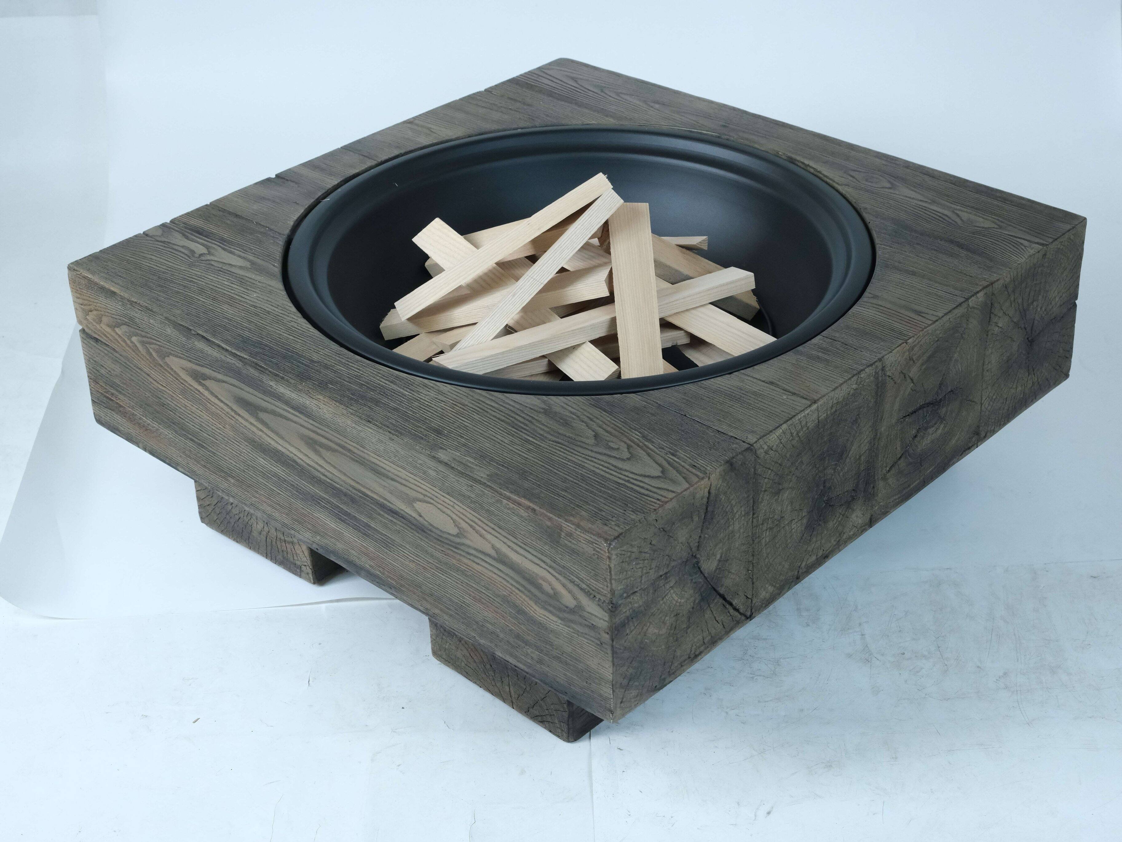 Angle. APRILSOUL - Wood Fueled Outdoor Fire Pit with Wood Grain Design - Antique.
