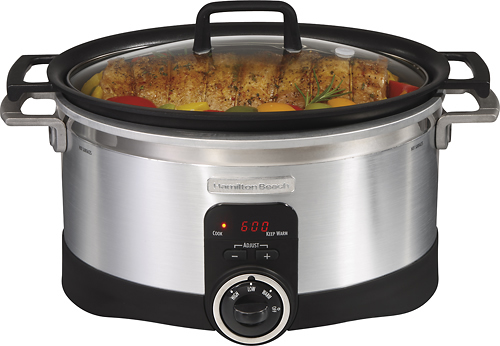  Hamilton Beach 33663 Programmable Slow Cooker Stovetop-Safe  Sear & Cook Crock, Travel Lid Lock for Portable Transport, 6 Quart, Silver:  Home & Kitchen