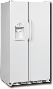 Angle Standard. General Electric - 24.96 Cu. Ft. Side-By-Side Refrigerator - White on white.