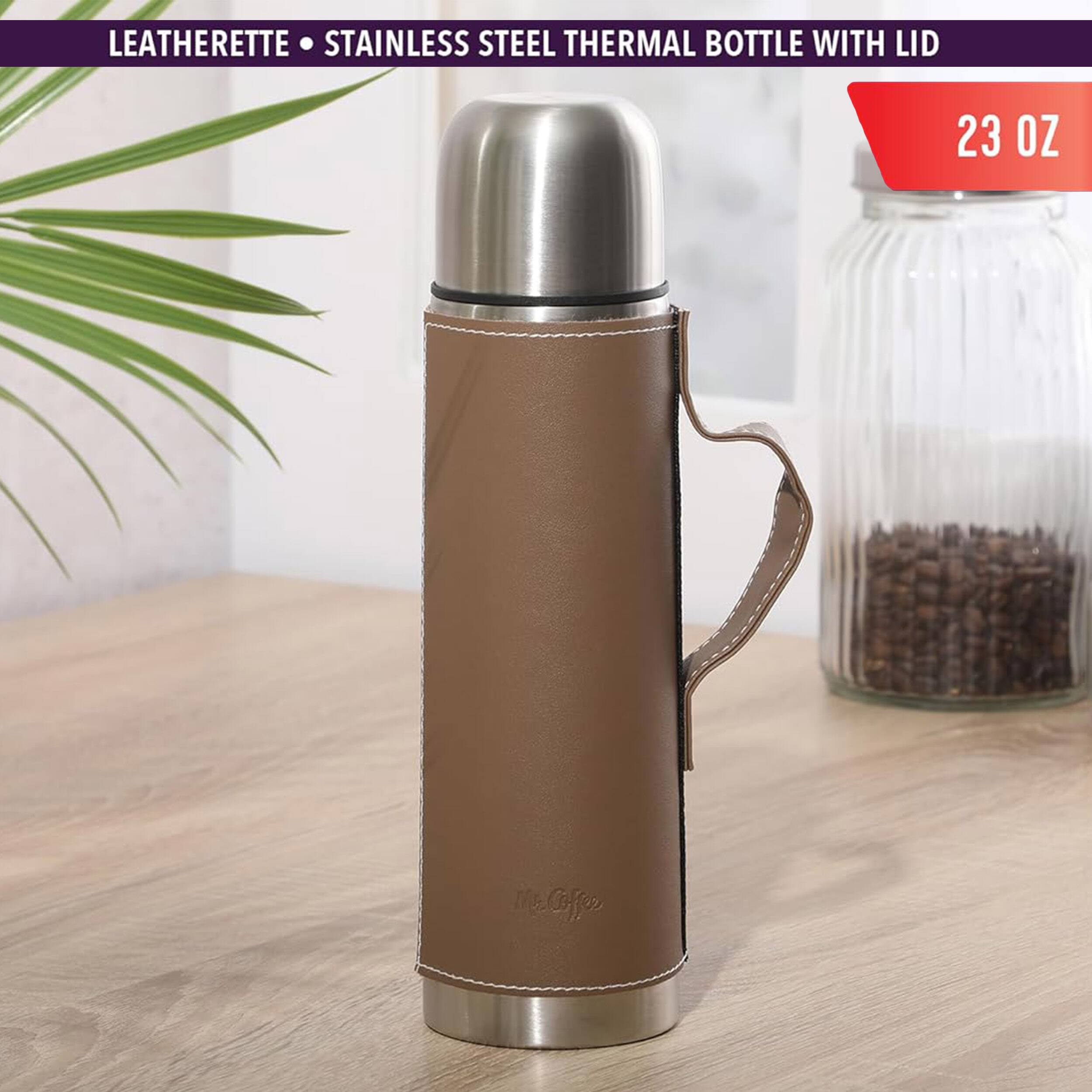 LEATHERETTE • STAINLESS STEEL THERMAL BOTTLE WITH LID  
23 OZ
