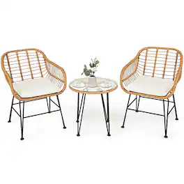 Boyel Living - 3 Pieces Rattan Furniture Set with Cushioned Chair Table - White