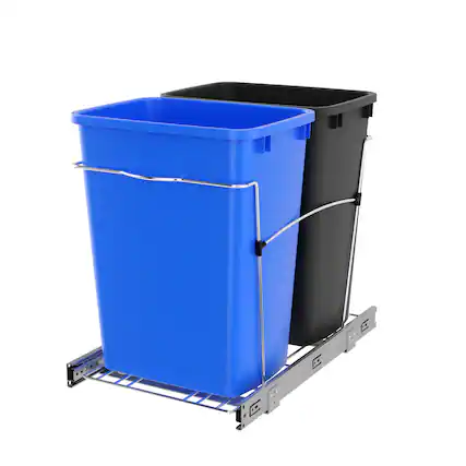 Front. Rev-A-Shelf - Rev-A-Shelf Double Pullout Trash Can 35 qt. for Kitchen, RV-18KD-2218C-S - Blue/Black.