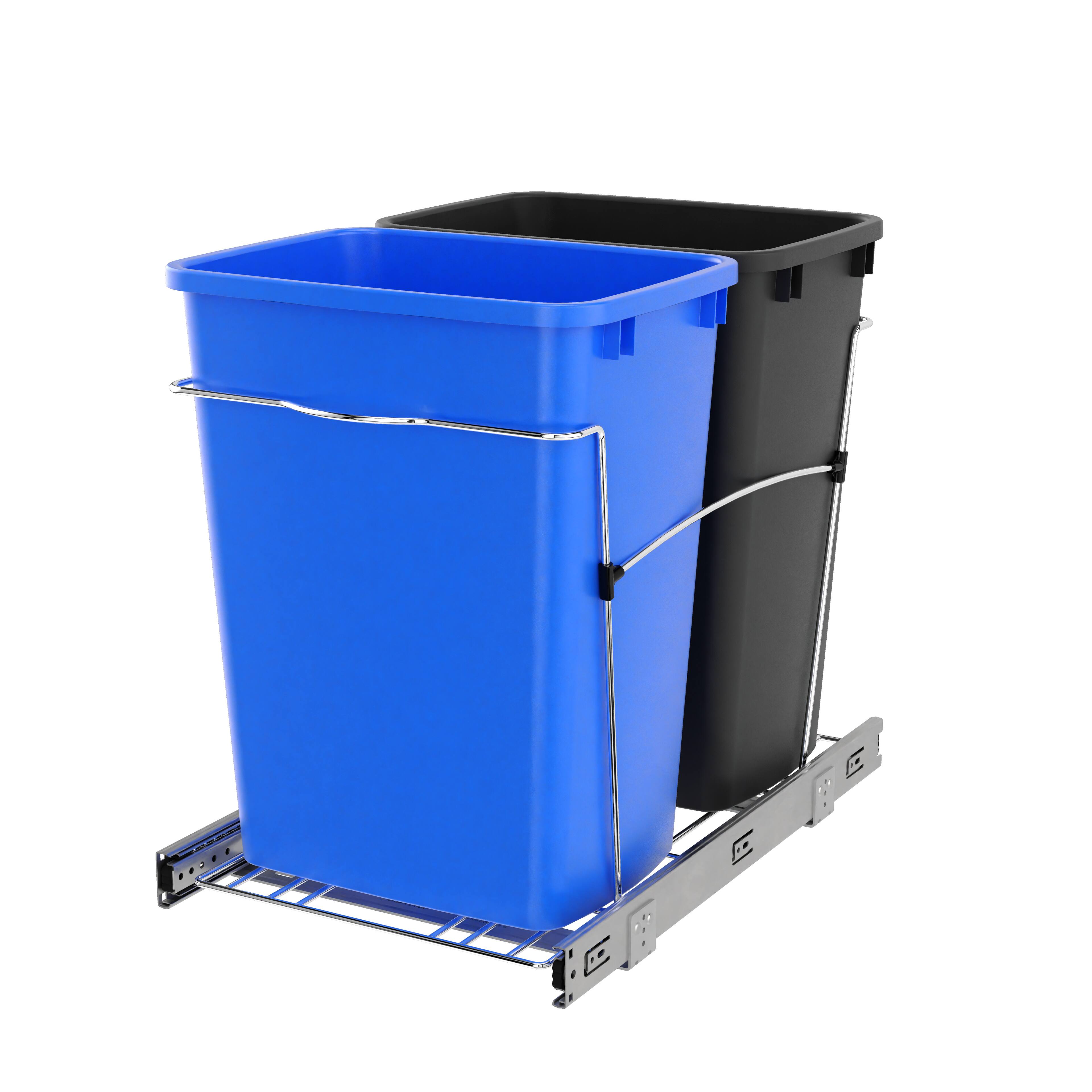 Rev-A-Shelf - Double Pullout Trash Can 35 qt. for Kitchen, RV-18KD-2218C-S - Black/Blue