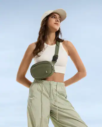 Front. tomtoc - SlingBean-T32 1.5L Sling Bag with RFID Blocking, Belt Bag Fanny Pack Waist Bag Crossbody Bag for Travel, Everyday - Green.