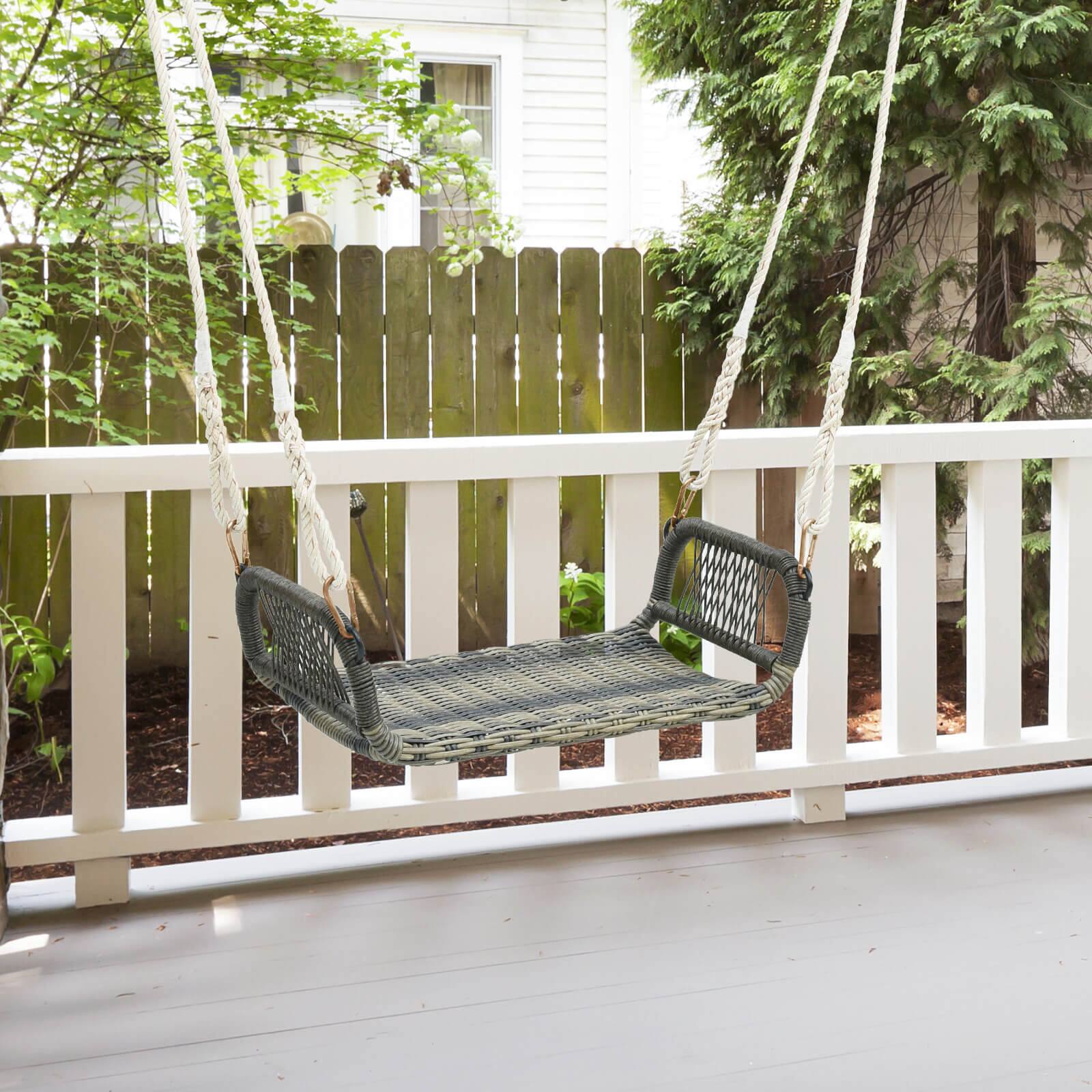 Alt View 5. Costway - Costway Wicker Porch Swing Curved Rattan Swing Seat with Cozy Armrests for Front Porch - Mix Brown.