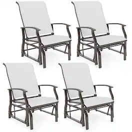 Costway - Porch Gliders Set of 4 with Reclined High Back Breathable Mesh Fabric Metal Frame - Beige