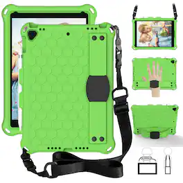 UUCOVER - Kids Case for iPad 9th 8th 7th Gen 10.2-inch (2021/2020/2019) Shockproof EVA+TPU Stand Cover with Shoulder Strap - Green