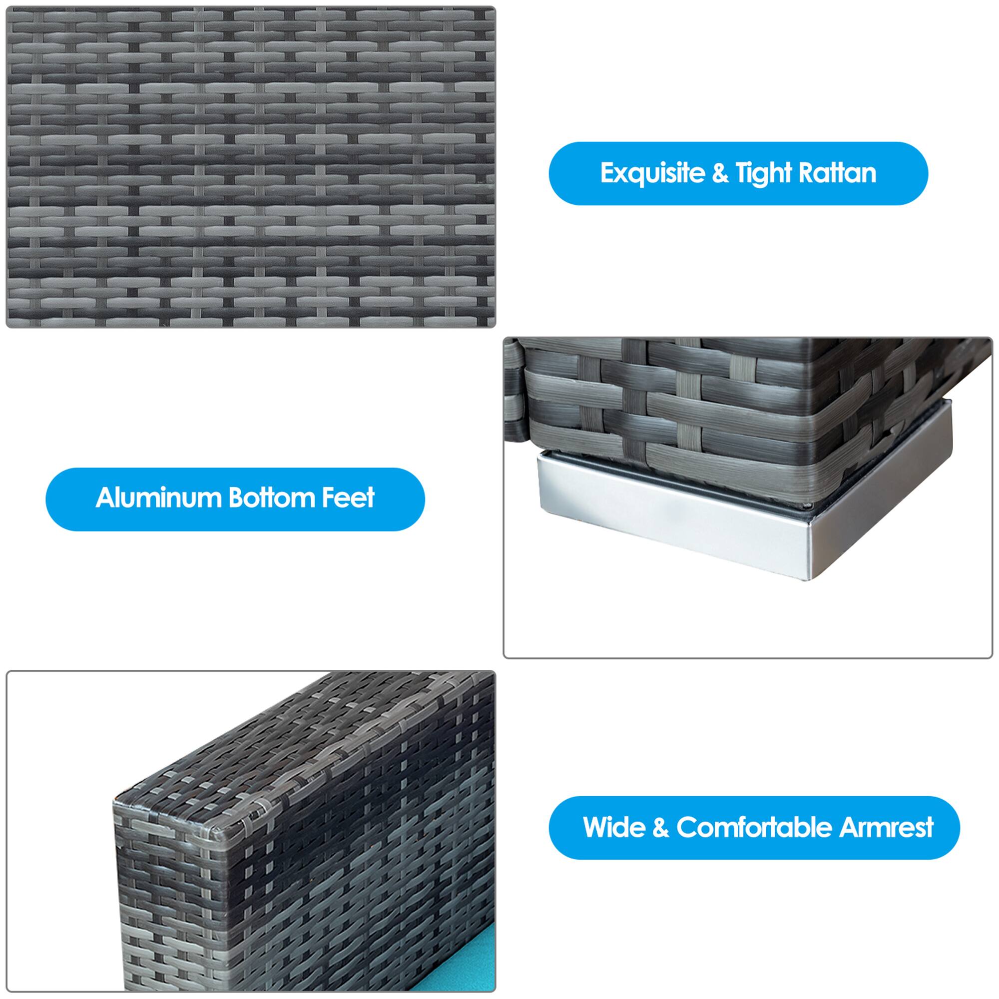 Exquisite & Tight Rattan, Aluminum Bottom Feet, Wide & Comfortable Armrest