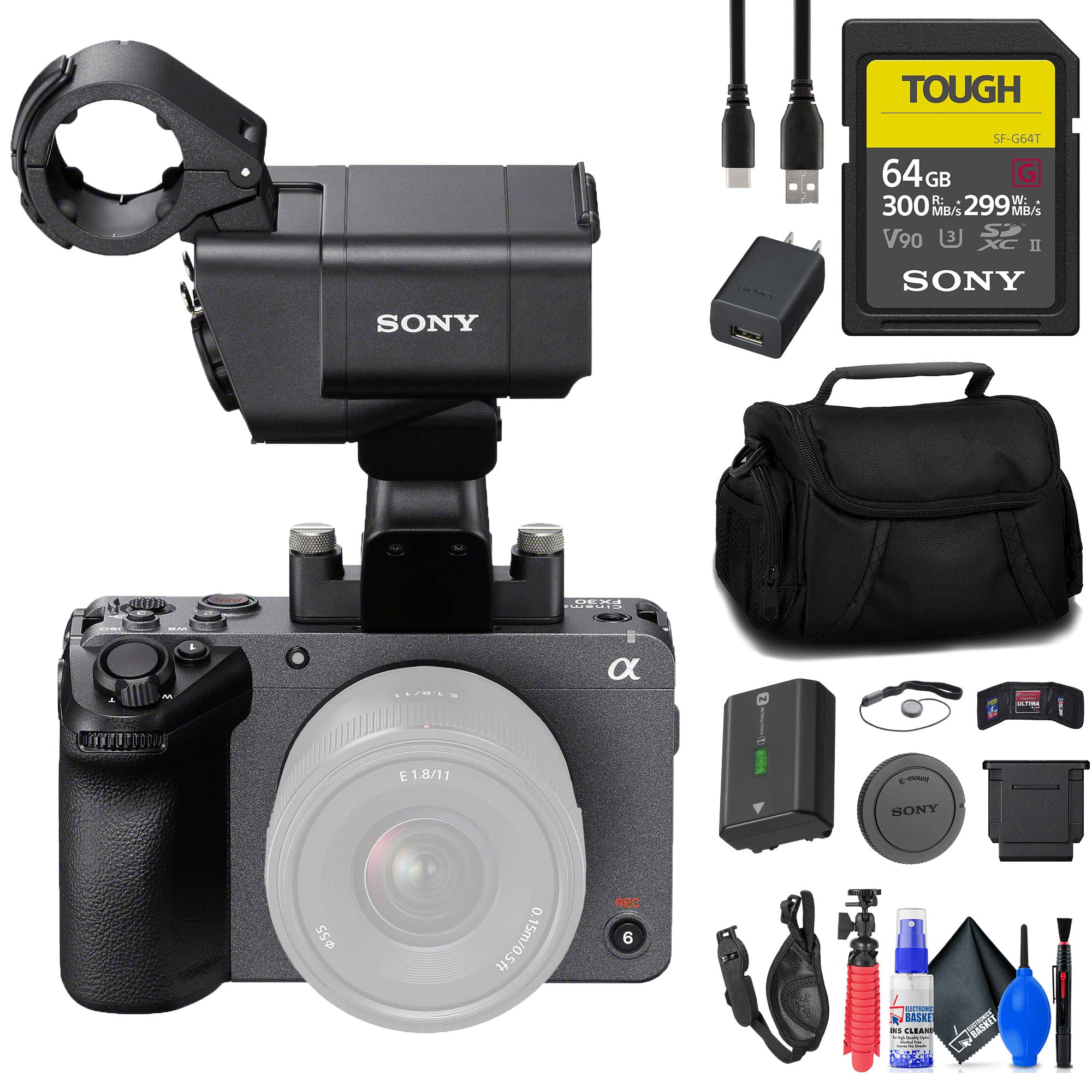 Sony - FX30 Digital Cinema Camera with XLR Handle Unit + 64GB SF-G Tough Card + More