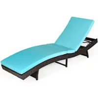 Costway Patio Rattan Folding Lounge Chair Chaise Adjustable W/Cushion - Turquoise - Front_Zoom