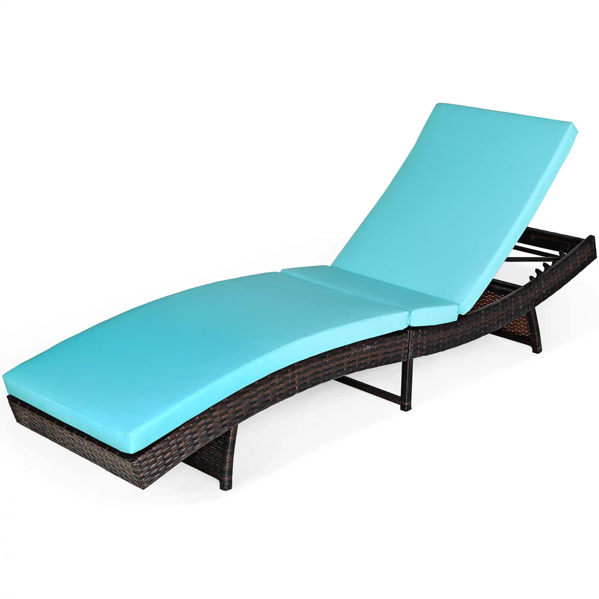 Front. Costway - Patio Rattan Folding Lounge Chair Chaise Adjustable W/Cushion - Turquoise.