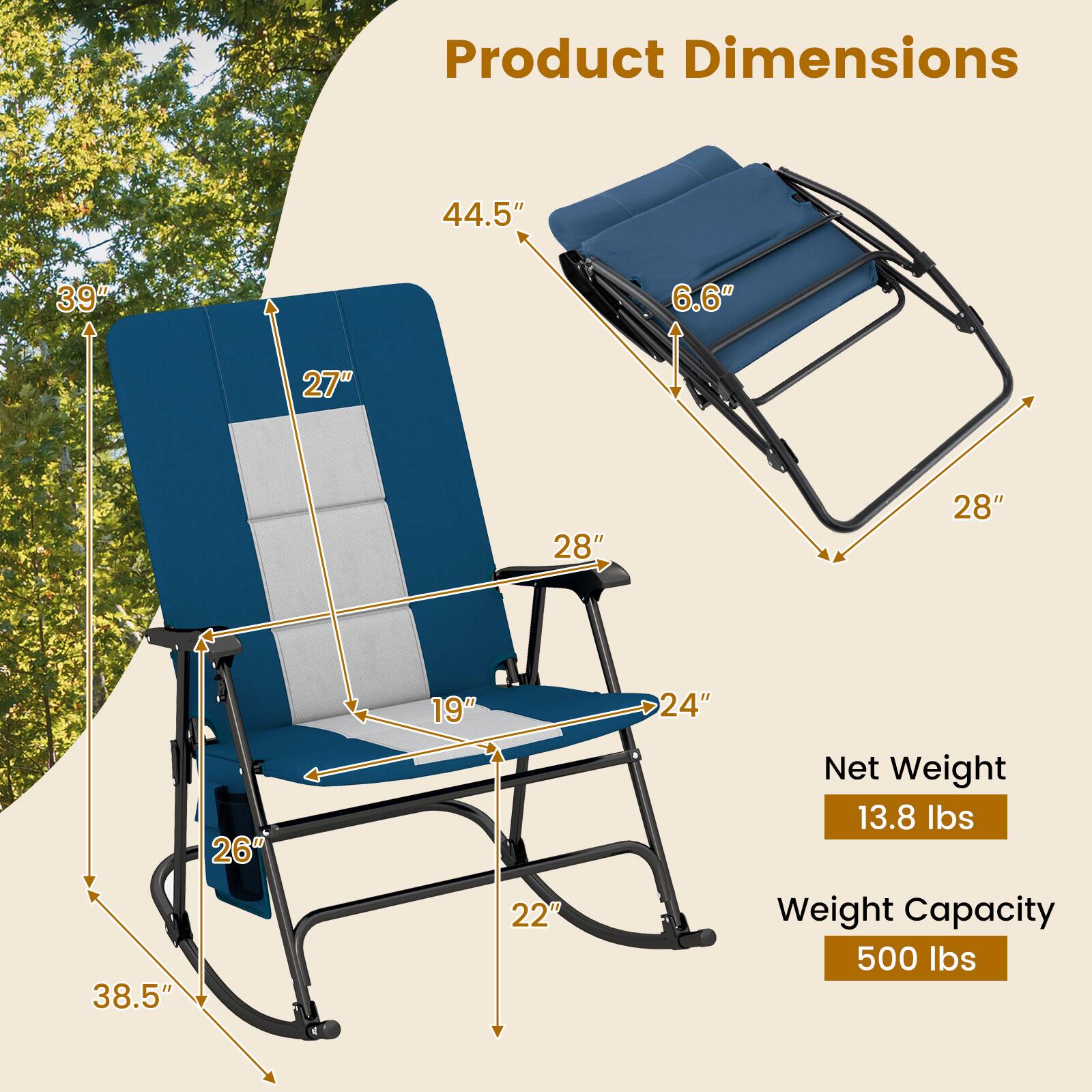 Product Dimensions: 44.5" x 39" x 6.6" x 27" x 28" x 28" x 26" x 38.5" x 19" x 22" x 24"  
Net Weight: 13.8 lbs  
Weight Capacity: 500 lbs