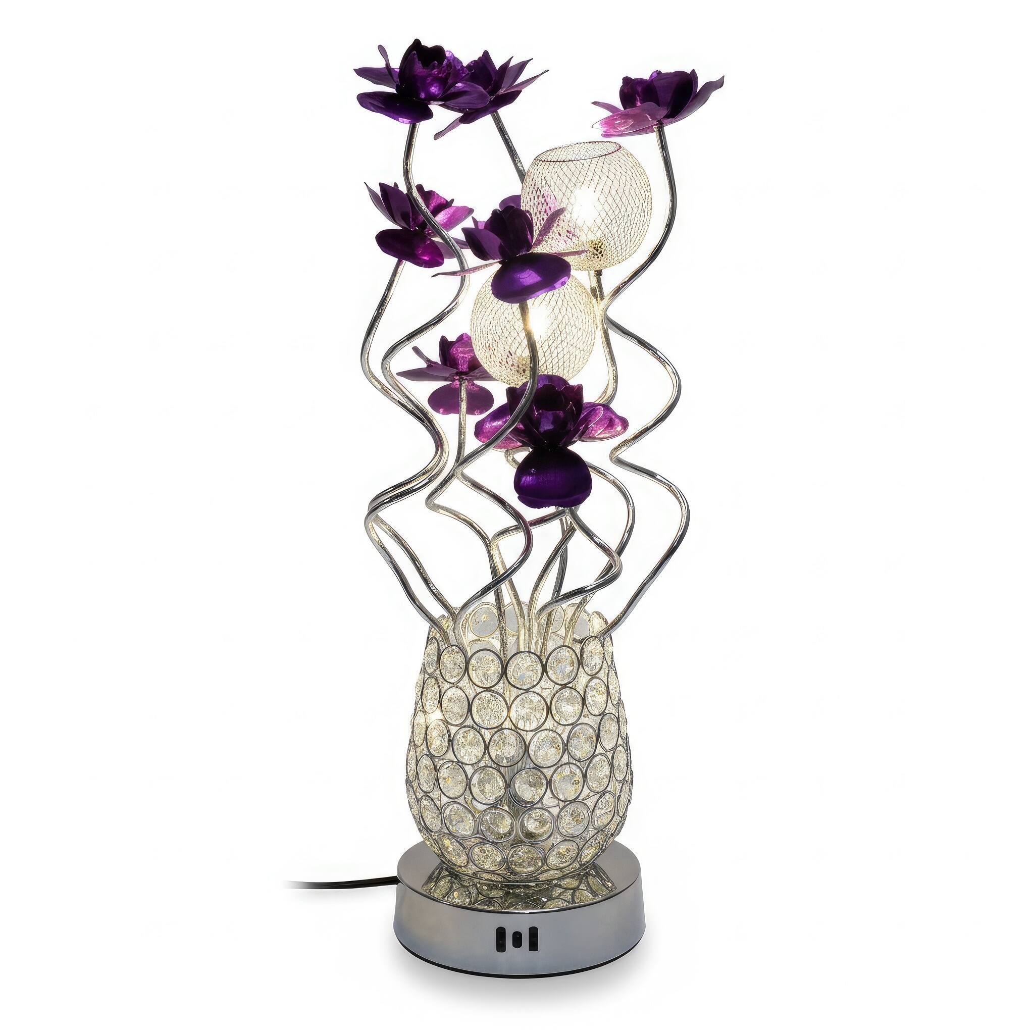 Angle. FC Design - 24"H Translucent Textured Vase Dark Purple Floral Stem Mesh Light Table Lamp.