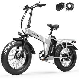 Eskute - Foldable 20" Fat Tire eBike, 1200W Peak Motor, 80-Mile Range, NFC Unlock, Front Suspension with Phone Bag & Lock - White
