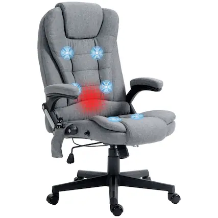 Front. Loheer - Loheer Massage Office Chair with Heat Gray Linen Reclining High Back 6 Point Vibrating Desk Chair - Gray.