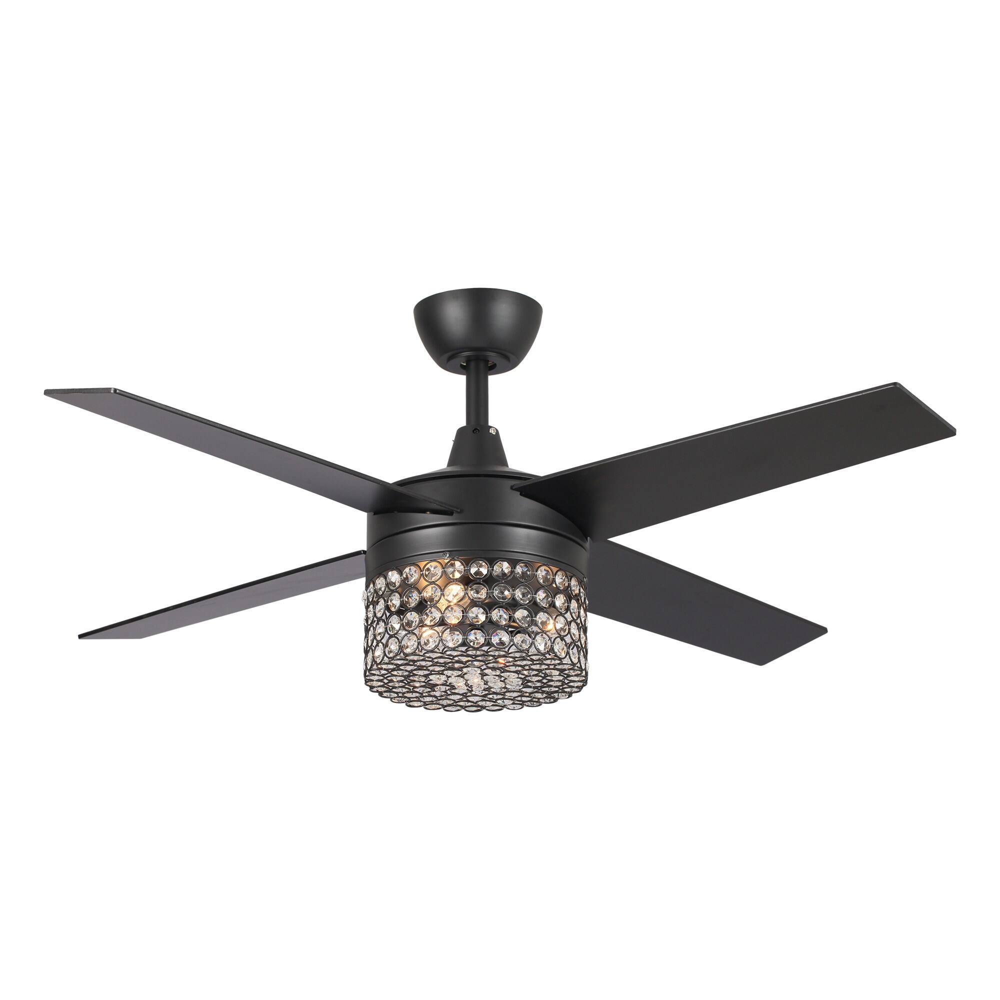 Alt View 5. Parrot Uncle - 48" Black Wood 4-Blade Crystal Fandelier Ceiling Fan with Remote and Light - Black.