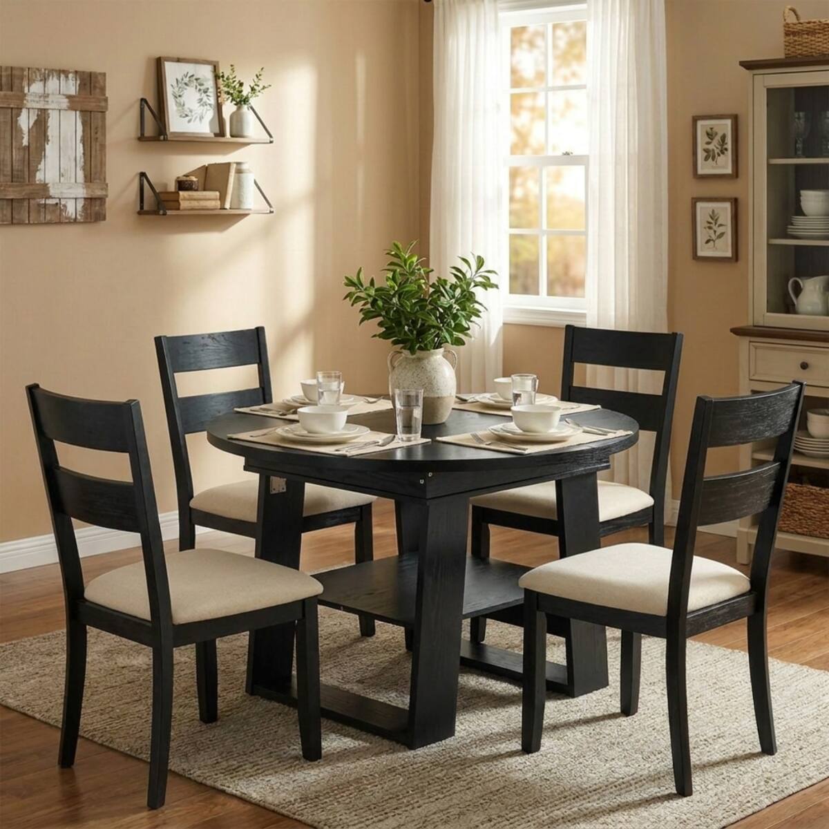 Alt View 10. Loheer - Loheer Extendable Round Dining Table, Black Particle Board, Round to Oval Table for Four to Six - Black.