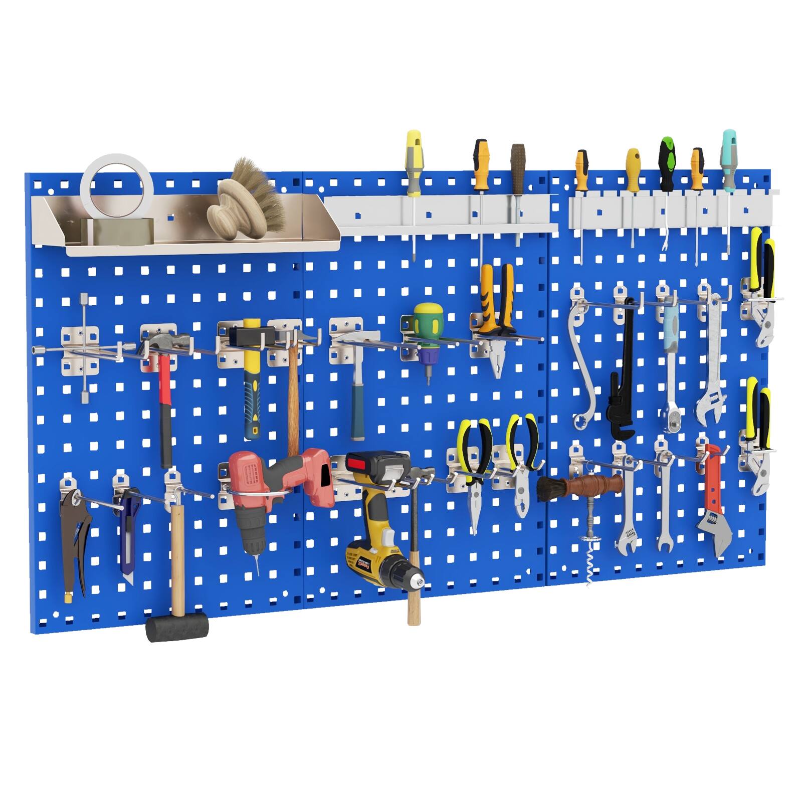 Front. Costway - Costway 3 Pcs Pegboard Wall Organizer w/25 Hooks Drill Bit Holder Screwdriver Holder - Navy.