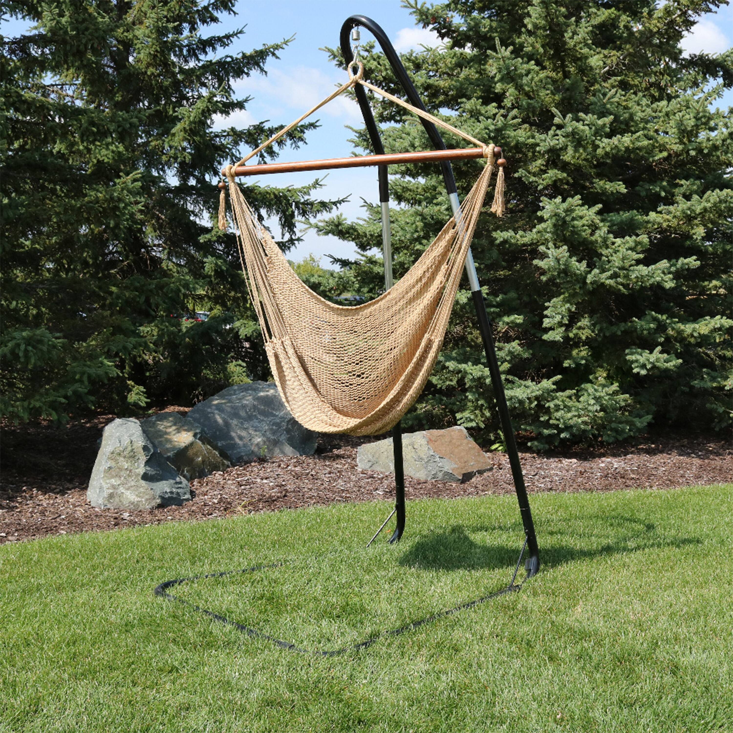 Alt View 3. Sunnydaze - Extra Large Hammock Chair with Adjustable Steel Stand - Tan.