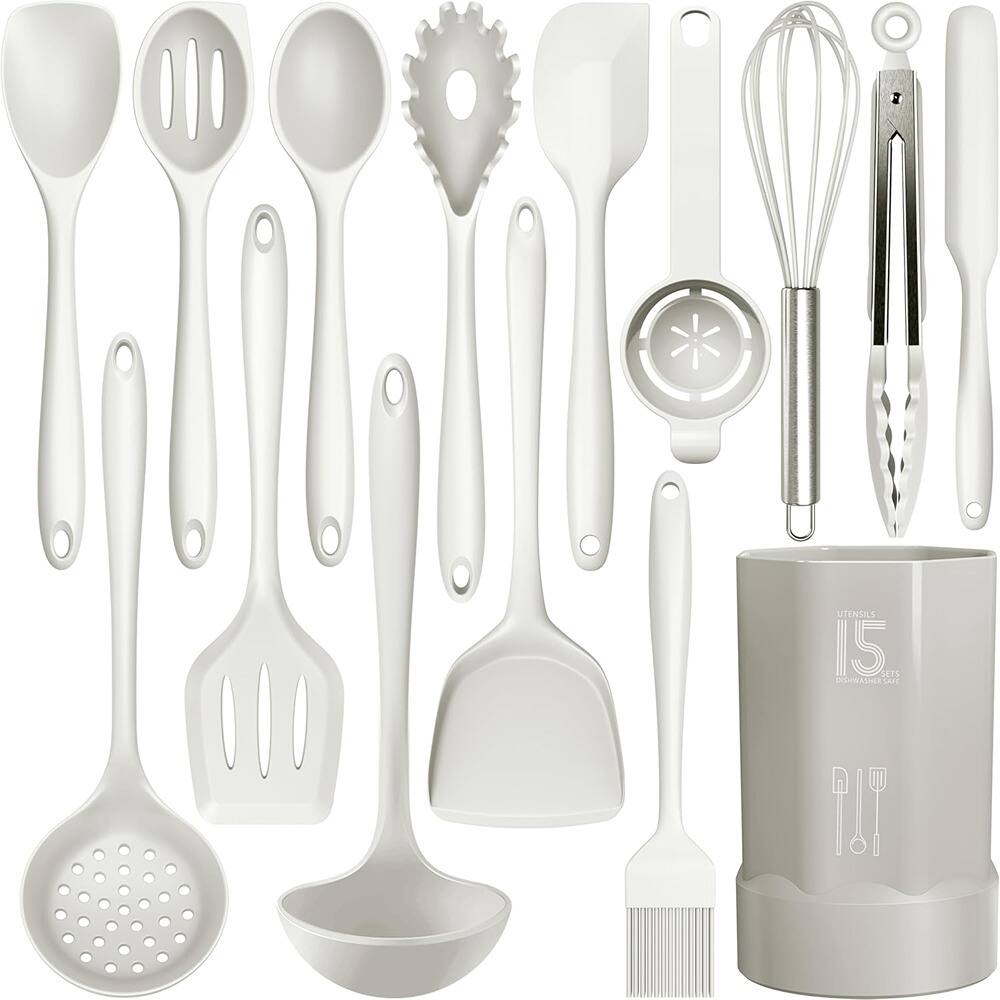 RTMB - Silicone Cooking Utensils Set: 446°F Heat-Resistant, BPA-Free - Cream White