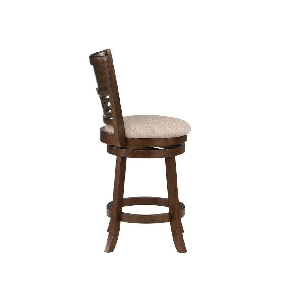 Angle. FurniFact - 24-Inch Wood Swivel Counter Stool Cherry Brown Fabric - Cherry.