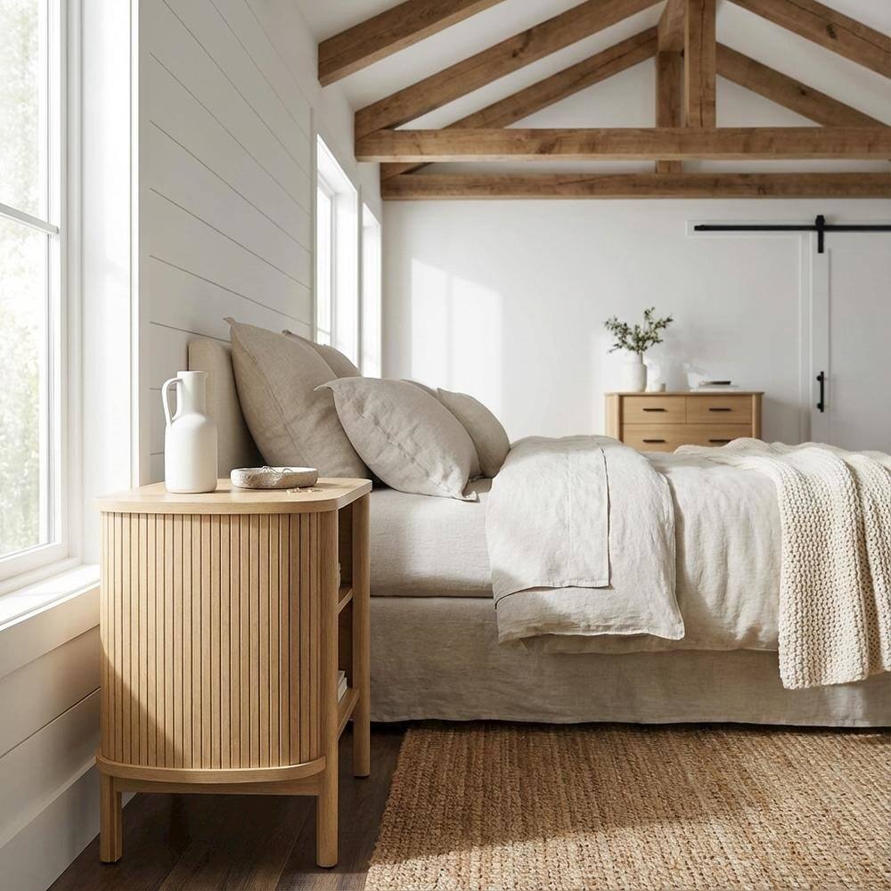 Left. FurniFact - Brown Nightstand with Open Storage and Modern Design - Brown.