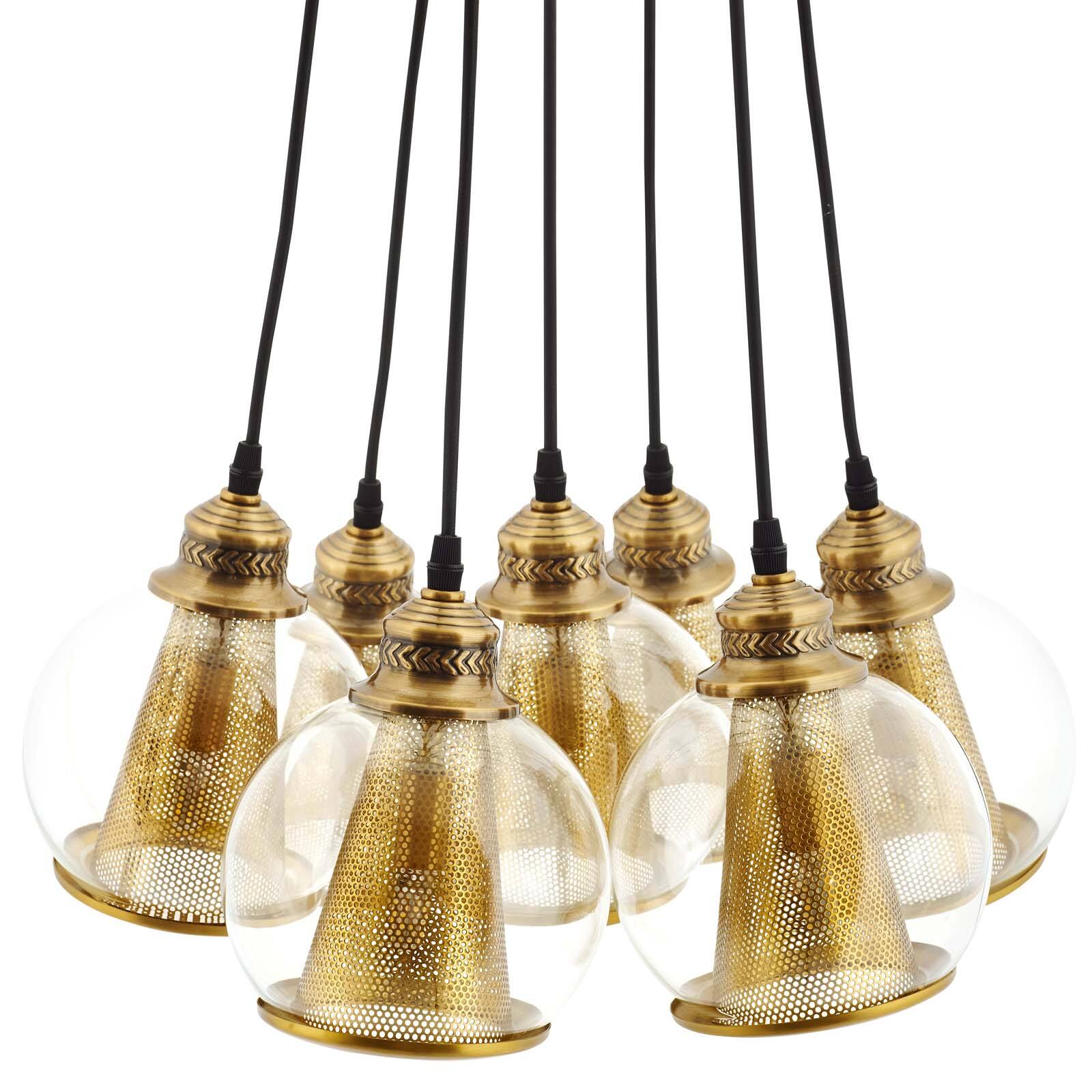 Left. Modway - Peak Brass Cone and Glass Globe Cluster Pendant Chandelier by Modway - Yellow.