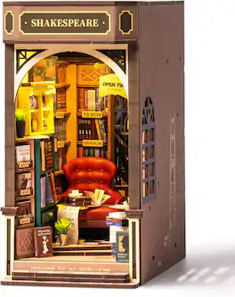 Robotime - Rolife DIY Book Nook Kit 3D Wooden Puzzles for Adults 8.6" Bookstore Miniature House Kit Booknook Bookshelf Insert Decor - Brown