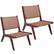 Front. Costway - Set of 2 Woven Leather Accent Chair Mid Century Rubber Wood Armless Side Chair - Brown.