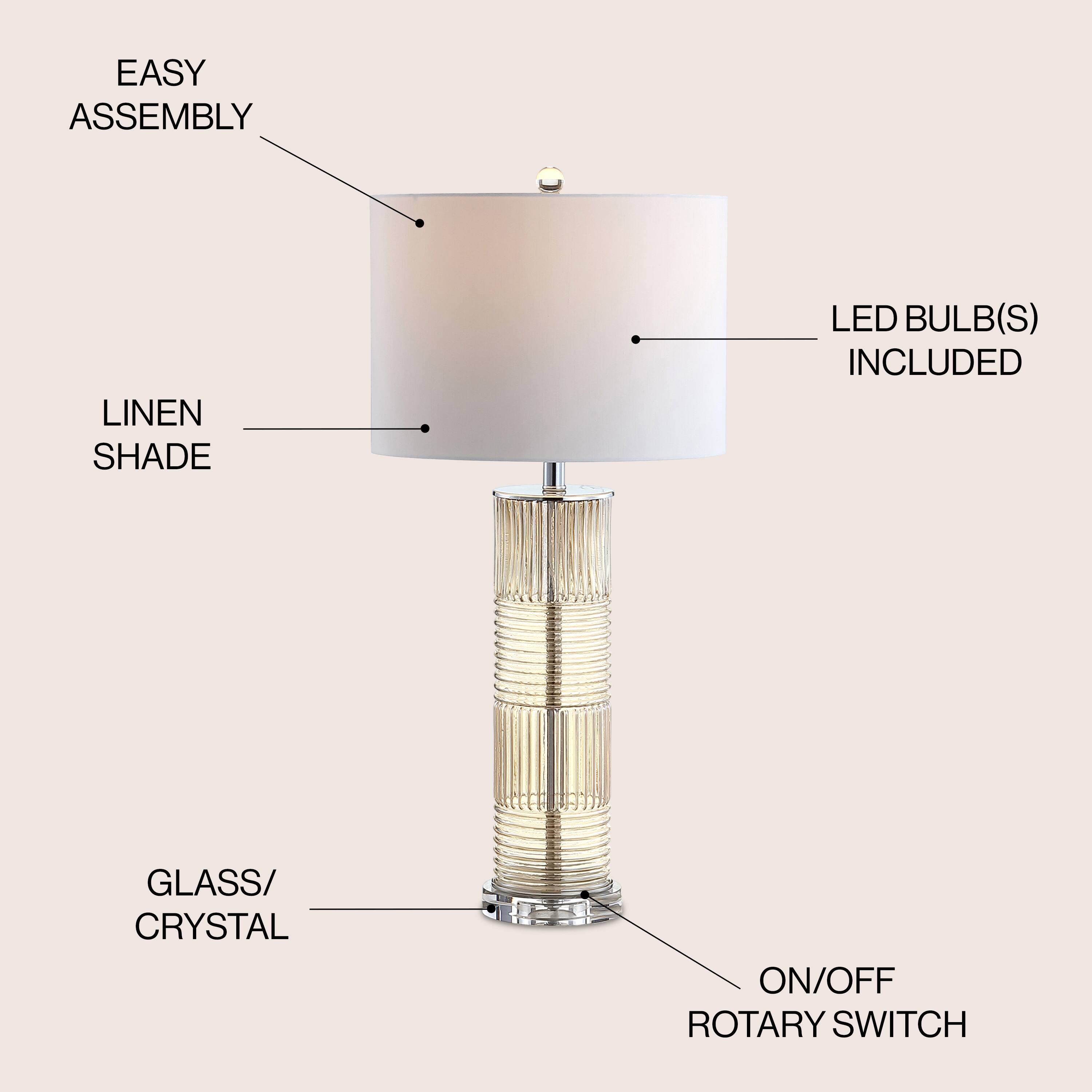EASY ASSEMBLY LINEN SHADE LED BULB(S) INCLUDED GLASS/ CRYSTAL ON/OFF ROTARY SWITCH