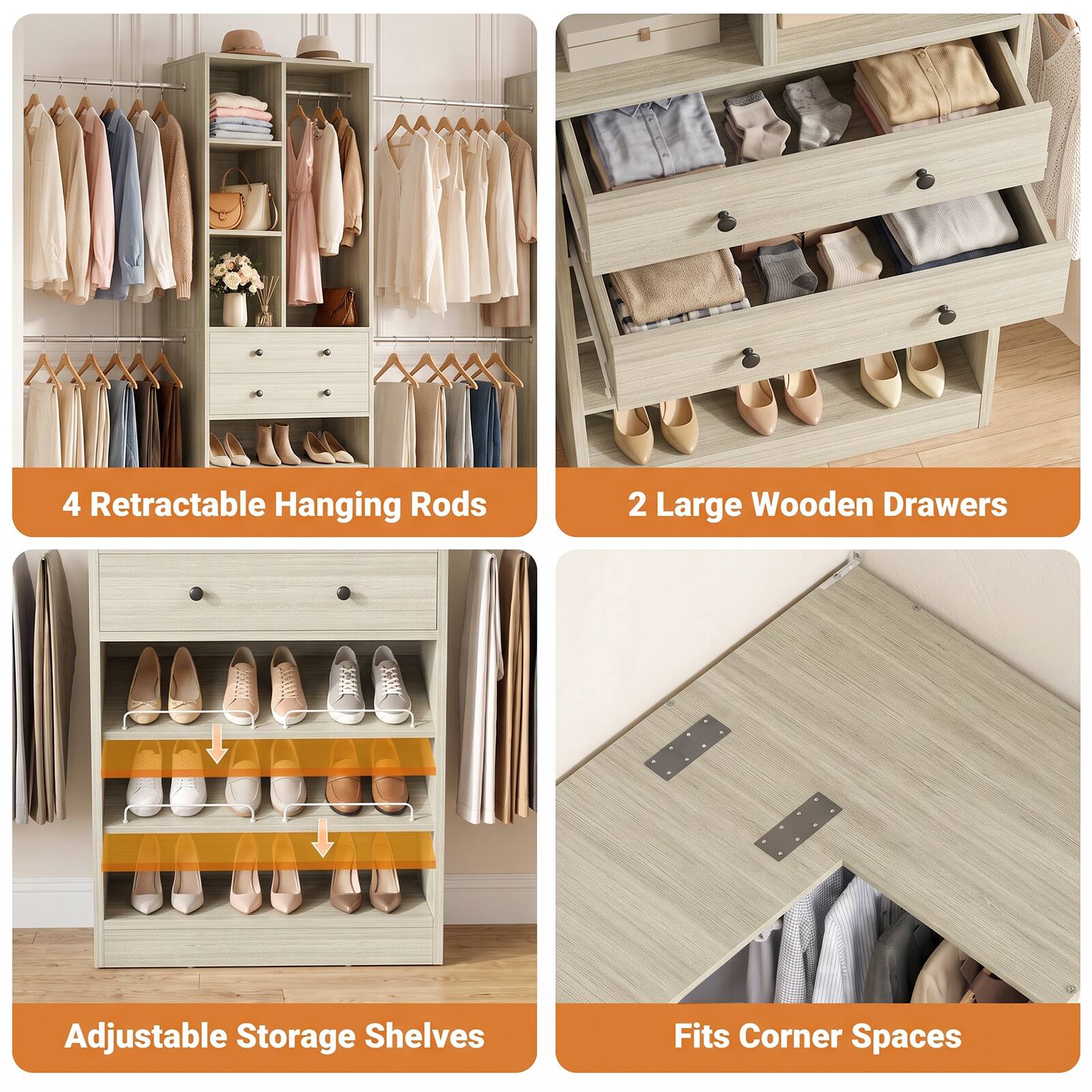 Aheaplus 59.3 138 Inch Adjustable Walk in Corner Closet Organizer with