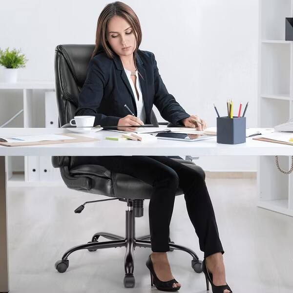 Angle. Sweet - High Back Ergonomic Executive Office Chair with Lumbar Support Flip-Up Armrests, PU Leather Desk Chair, Black - Black.