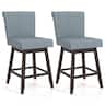 Costway - 27" Swivel Bar Stools Set of 2 with Rubber Wood Legs Upholstered Linen Bar Chairs - Gray