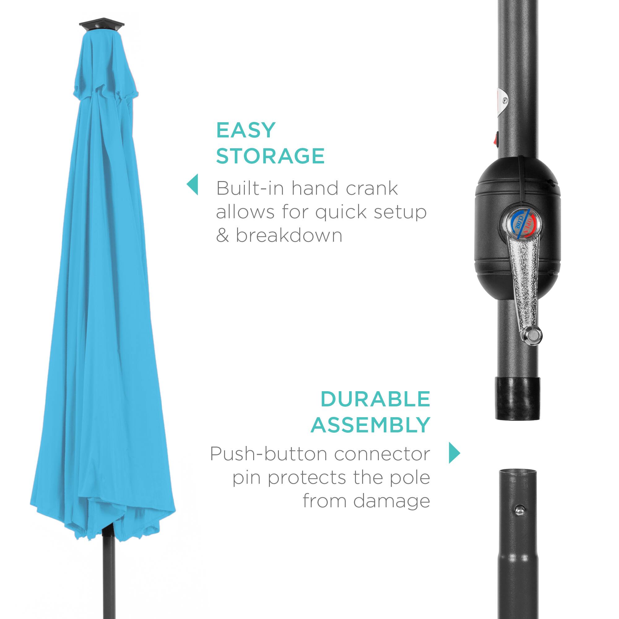 EASY STORAGE: Built-in hand crank allows for quick setup & breakdown.

DURABLE ASSEMBLY: Push-button connector pin protects the pole from damage.