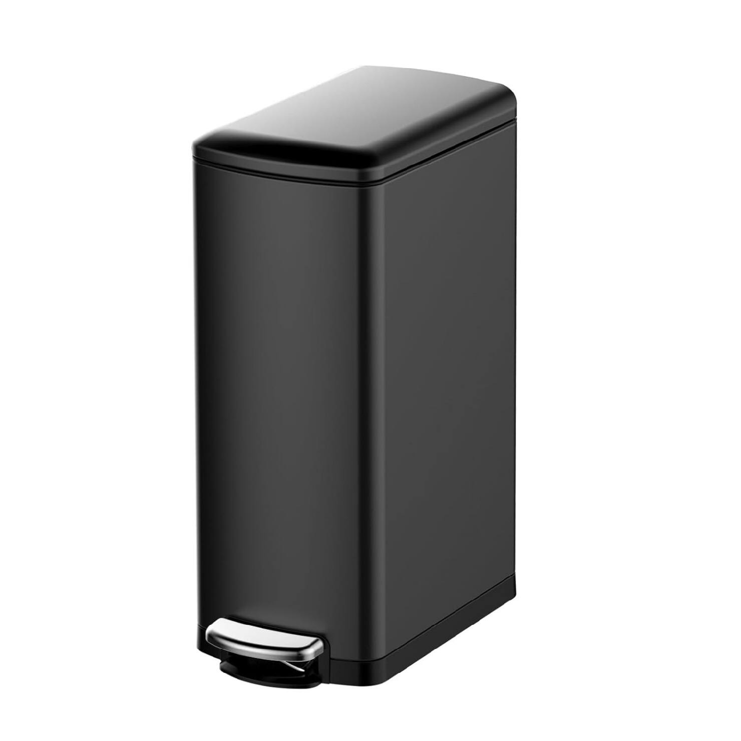 Front. GARVEE - 30 L Kitchen Step Trash Can, 8 Gallon Narrow Stainless Steel Waste Bin with Soft-Close Lid, Rectangle Rubbish Bin - Black.
