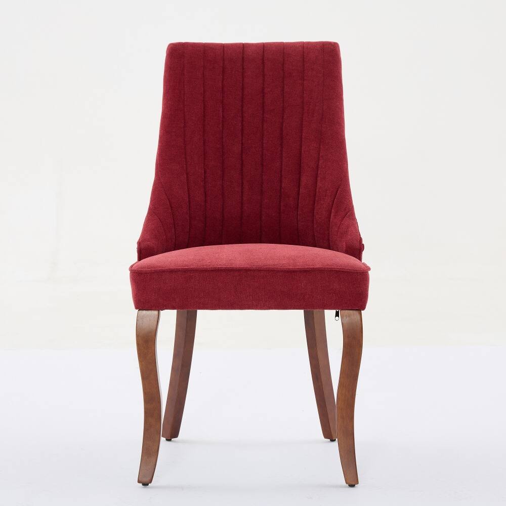 Angle. Loheer - Loheer Wine Red Dining Chairs Set of 2 High Back Upholstered Accent Chair with Solid Wood Legs - Wine Red.