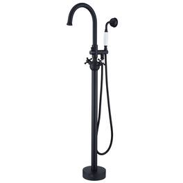 Boyel Living - Classic Vintage Floor Mount 3-Handle Freestanding Tub Faucet with Hand Shower and Water Supply Hoses - Matte Black