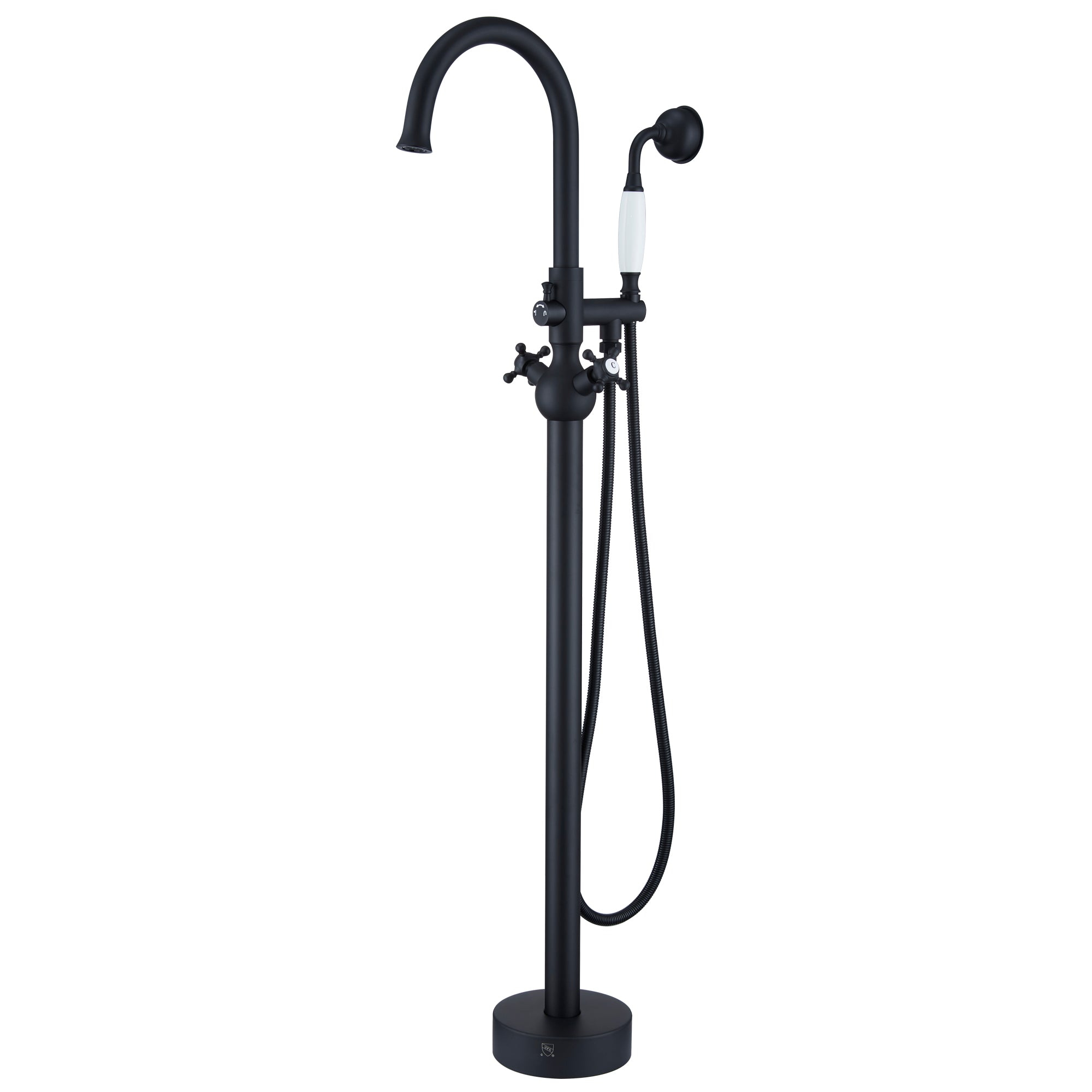 Front. Boyel Living - Classic Vintage Floor Mount 3-Handle Freestanding Tub Faucet with Hand Shower and Water Supply Hoses in Matte Black - Matte Black.