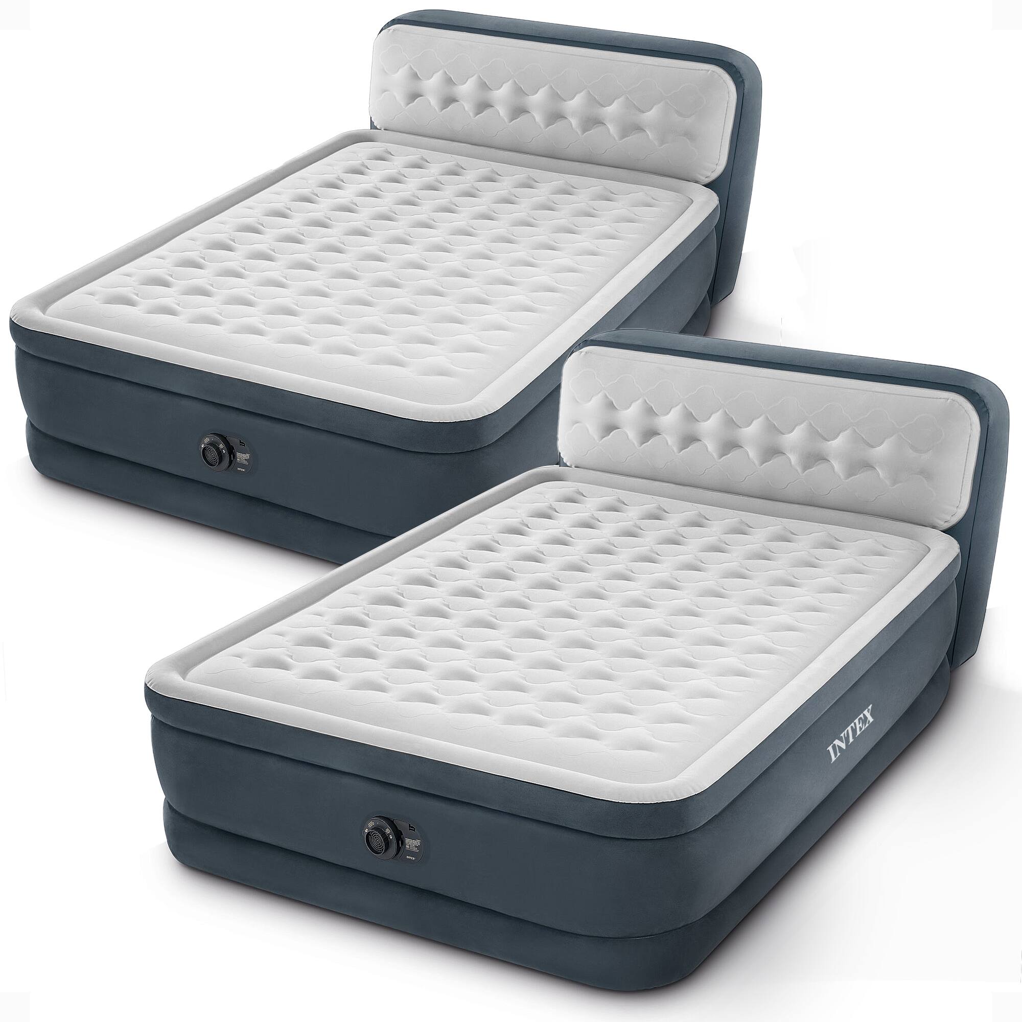 Front. Intex - Intex Dura Beam Ultra Plush Headboard Airbed w/Built In Pump, Queen (2 Pack) - Gray.