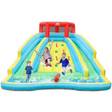 Front. Costway - Inflatable Mighty Water Slide Park Bounce Splash Pool Patio - Multicolor.