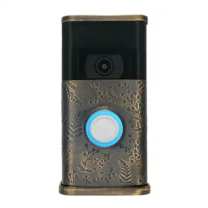 Front. Michael Healy - Wildflower Video Doorbell Cover (Ring 2nd Gen) - Antique Brass.