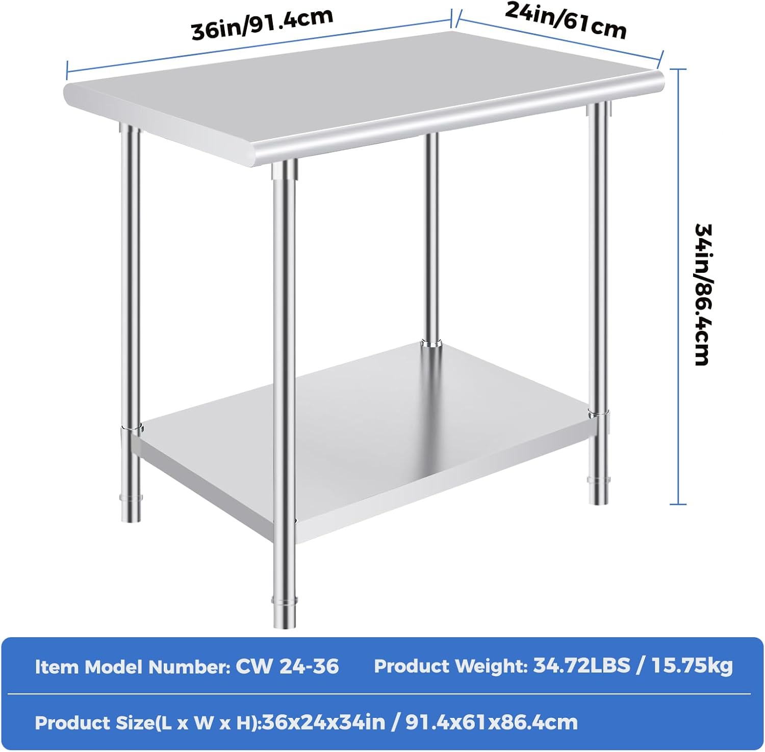36in/91.4cm  
24in/61cm  
34in/86.4cm  

Item Model Number: CW 24-36  
Product Weight: 34.72LBS / 15.75kg  
Product Size(L x W x H): 36x24x34in / 91.4x61x86.4cm