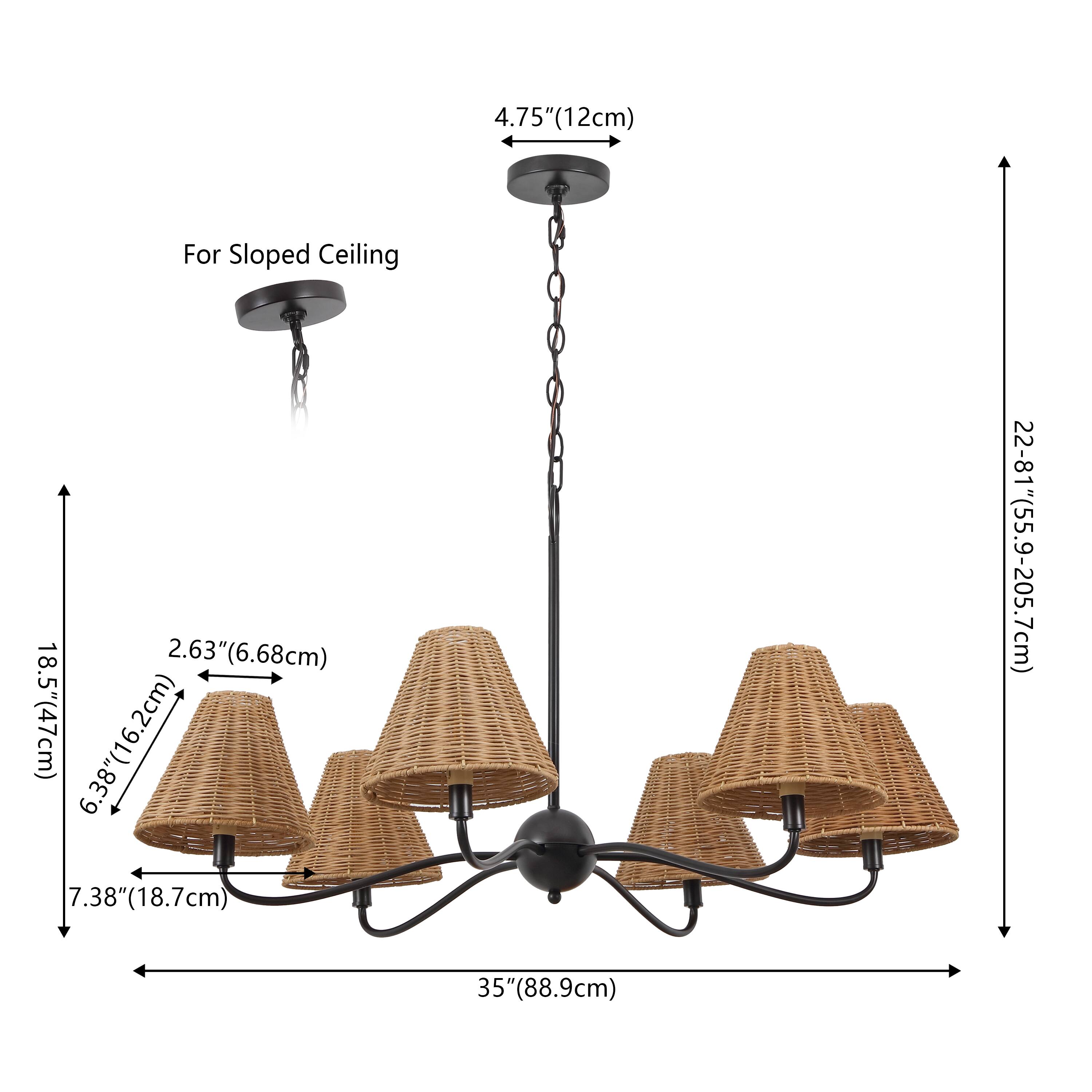 4.75" (12cm)  
For Sloped Ceiling  
2.63" (6.68cm)  
18.5" (47cm)  
6.38" (16.2cm)  
7.38" (18.7cm)  
7.38"  
22-81" (55.9-205.7cm)  
35" (88.9cm)