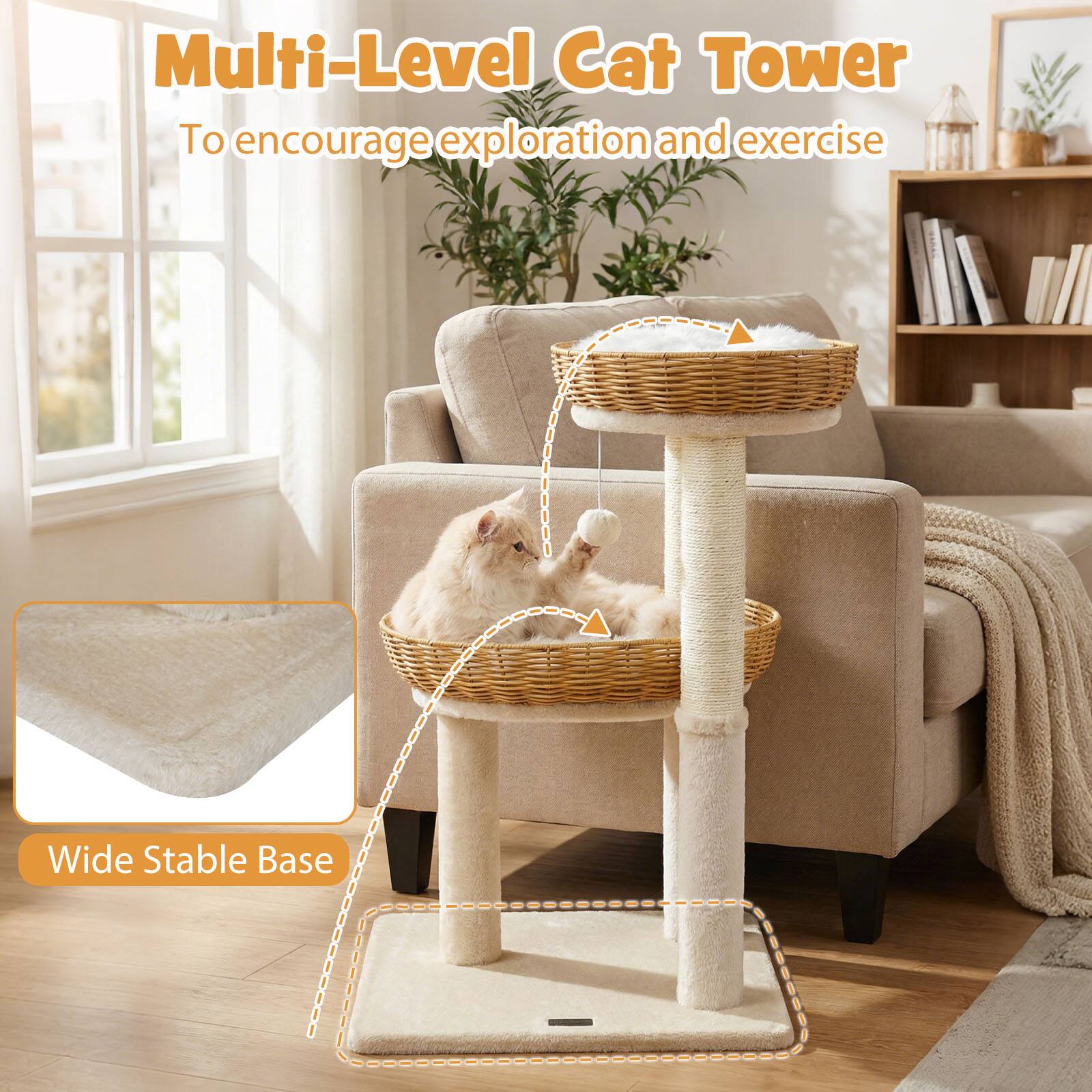 Multi-Level Cat Tower  
To encourage exploration and exercise  
Wide Stable Base