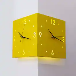 Lamp Depot - Metal Sound Sensor Backlit Corner Clock - Yellow