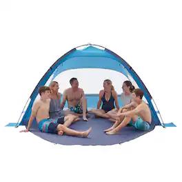 VEVOR - Beach Tent Sun Shelter for 6 Person, UPF 50+ Protection, Portable Sun Shade Canopy with Carrying Bag & Sand Pockets - Blue + Grey