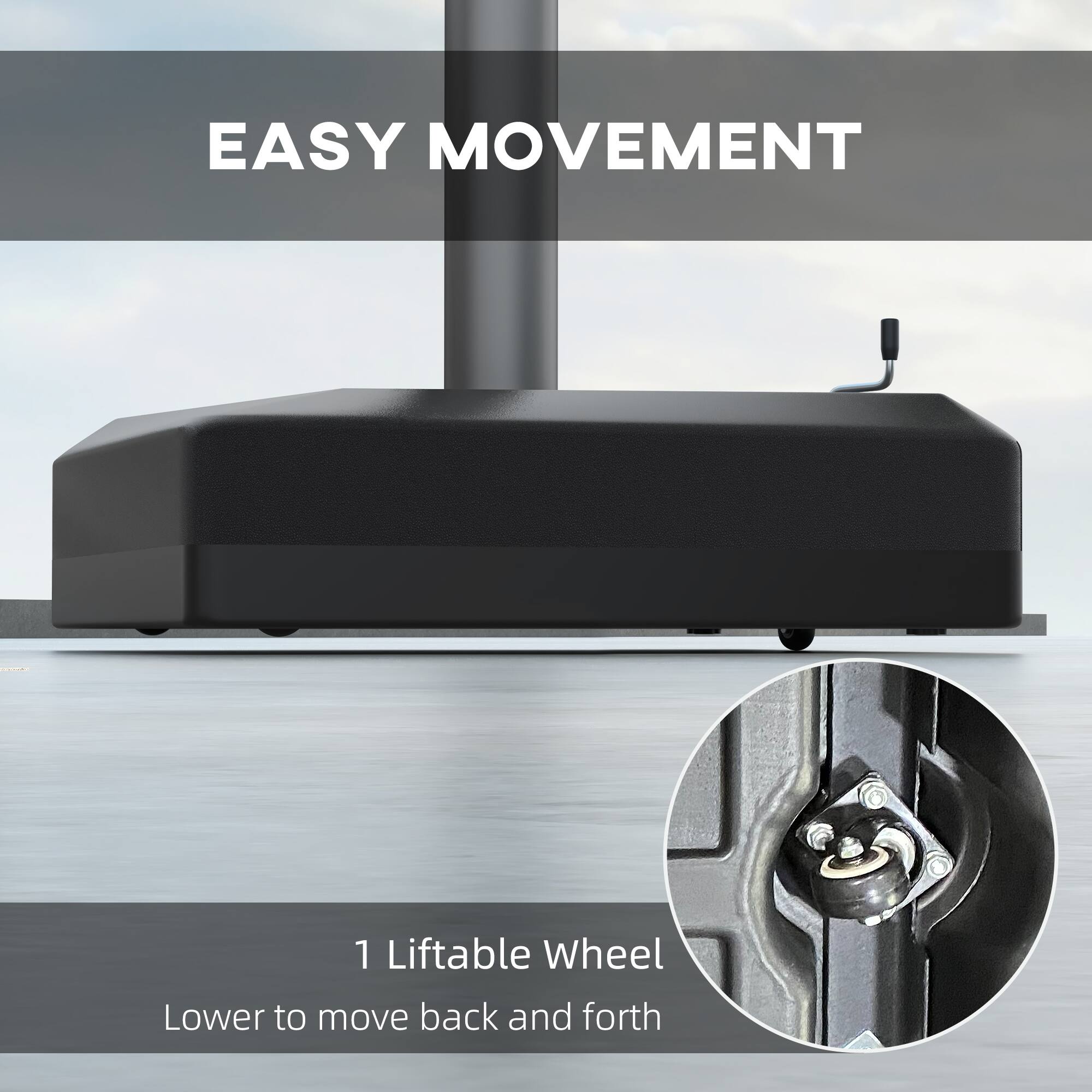 EASY MOVEMENT

1 Liftable Wheel  
Lower to move back and forth