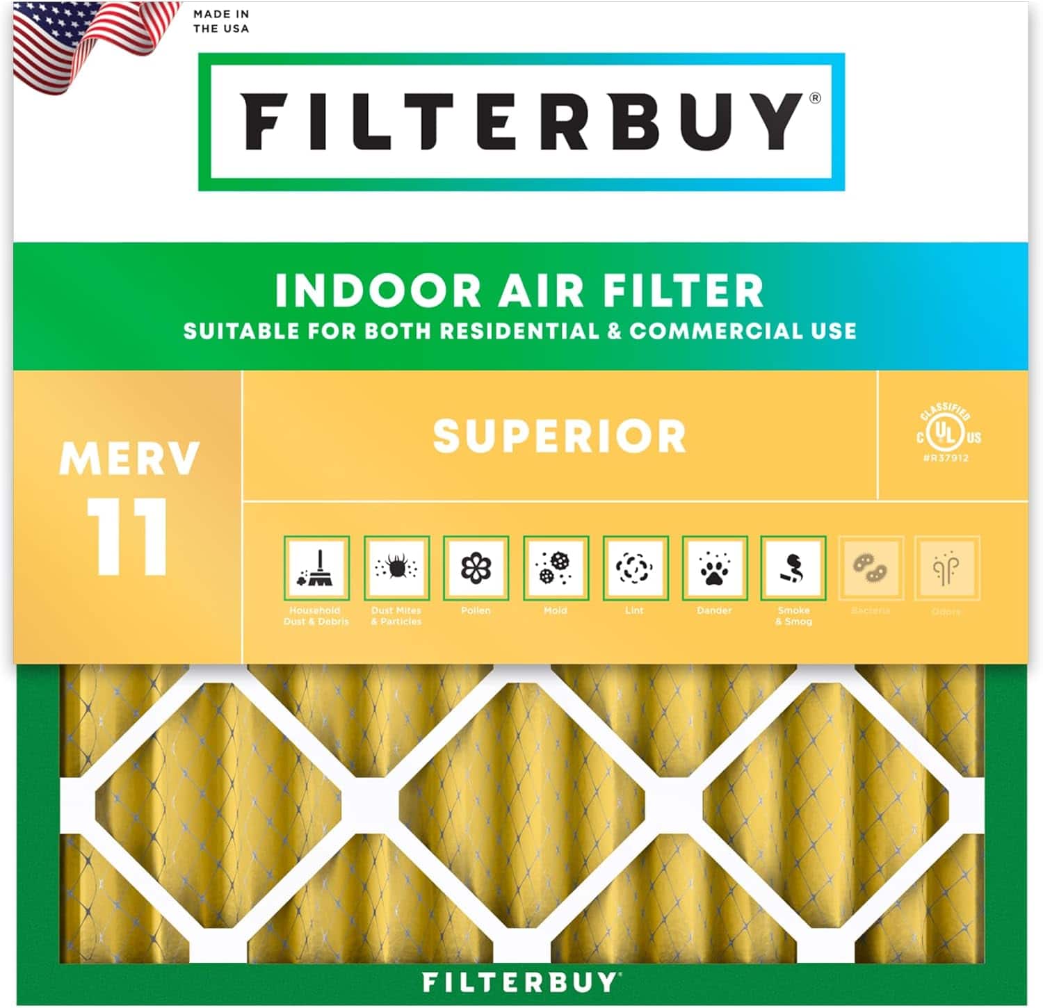 Filterbuy - 10x10x2 MERV 11 Pet & Allergy Defense, Electrostatic Pleated HVAC AC Furnace Air Filters Replacement (1-Pack) - Gold